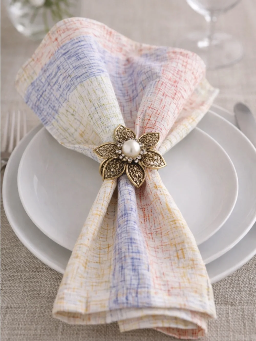 Pier 1 Set of 4 Cotton Cloth Napkins Multicolor Plaid Table Linens 20”x 20”